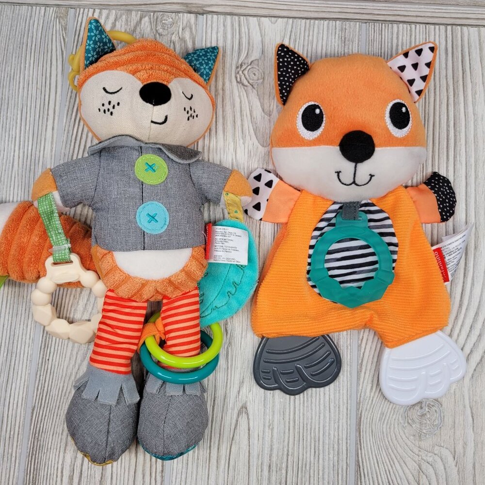 Lot 2 Infantino Fox Plush Sensory Activity Stroller Rattle Teether Crinkle‎ Toys